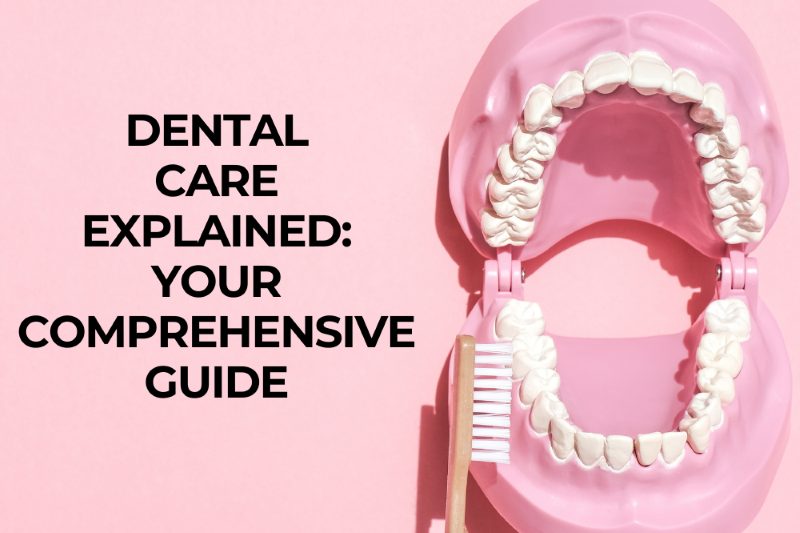Dental care guide with model teeth.
